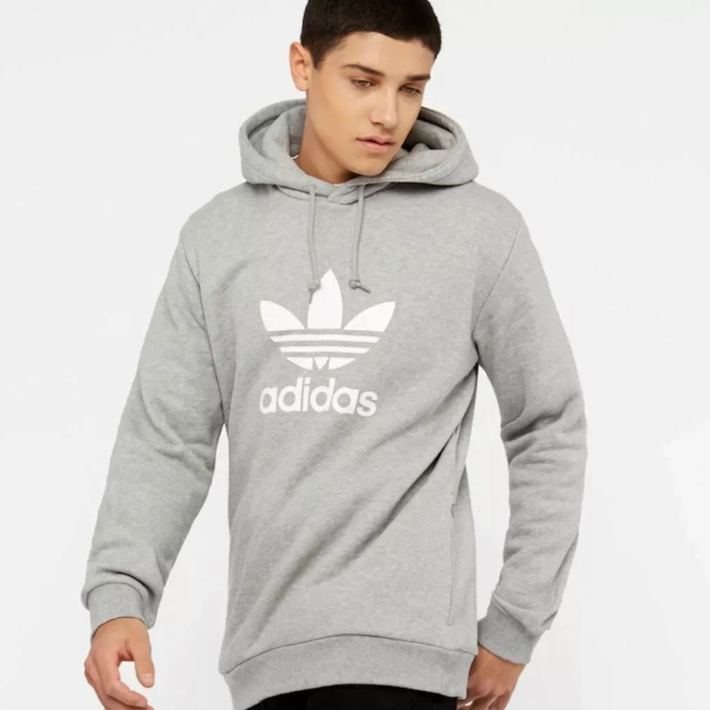 Adidas Trefoil Gray Pullover Hoodie Sweatshirt - Picture 2 of 13
